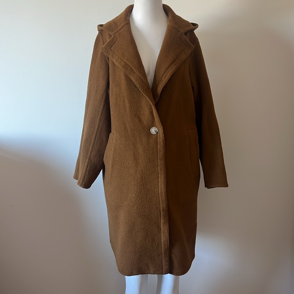 VINCE One-button Hooded Wool Coat In Brown Size M - Picture 6 of 15